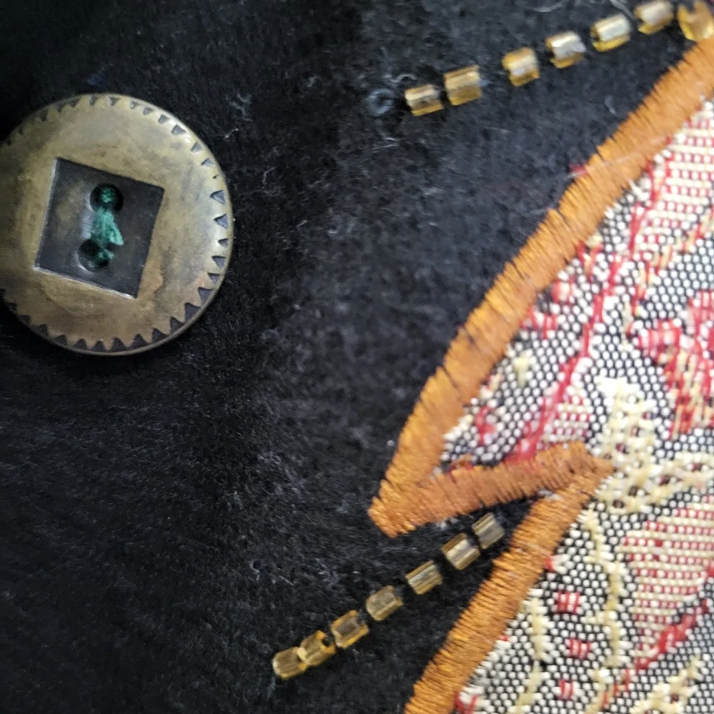 137B. Vtg. Alex Kim Embroidered Black Wool Blend Jacket/Coat - Size Large